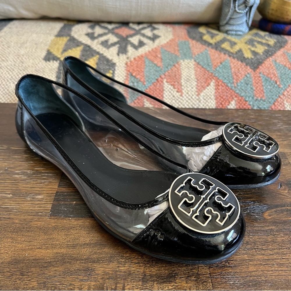 Tory Burch Audrey Clear Black Patent Pump Flats US8